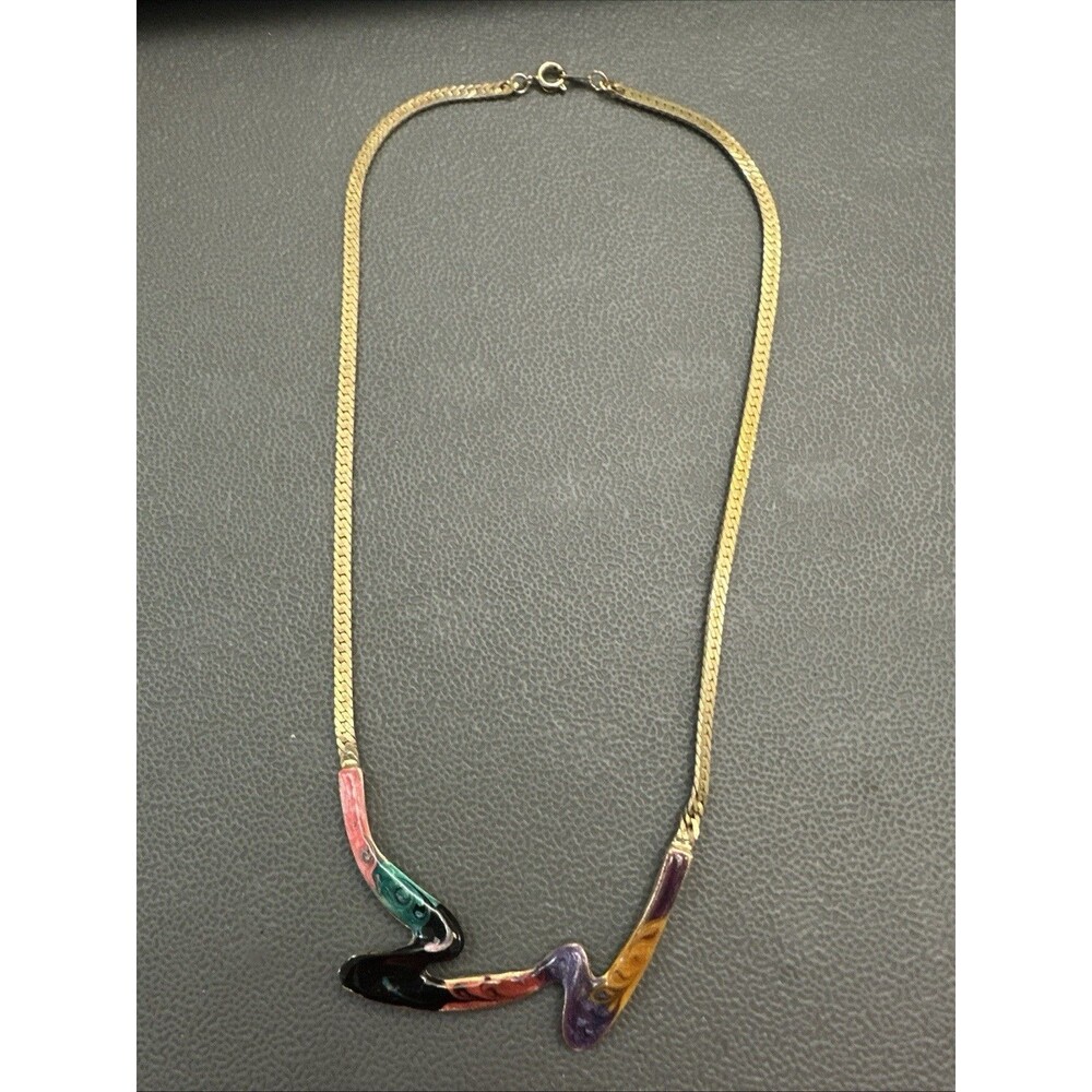 VTG Costume Jewelry Necklace Blue Purple Artsy Boho Statement 18"